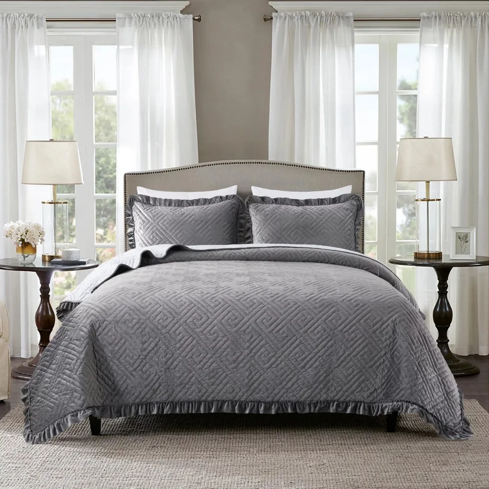 Microfiber Quilt Set 2 Piece, Twin Size Soft Quilted Coverlet Bedspread, Dark Grey
Microfiber Quilt Set 2 Piece, Twin Size Soft Quilted Coverlet Bedspread, Dark Grey