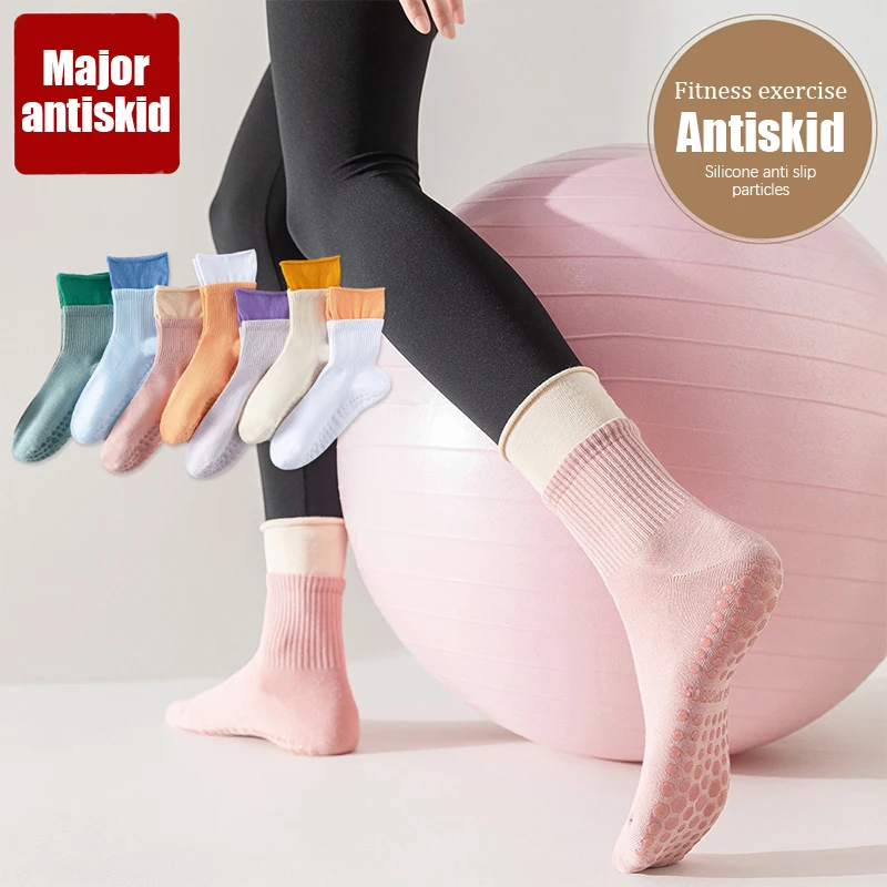 

Cotton Breathable Mid-calf Yoga Socks Solid Color Striped Anti-slip Sports Socks Pilates Socks Dance Fitness Training Socks