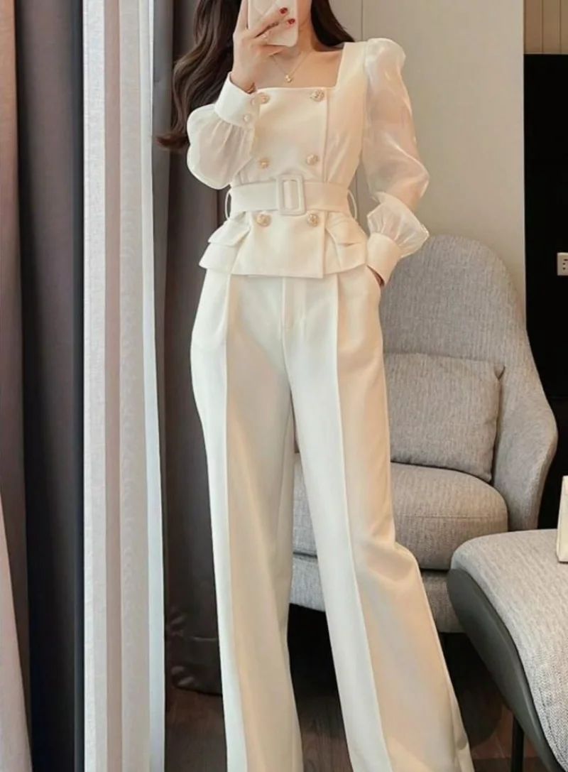 

Women's 2 Pant Set White Two Pieces Sets Pants for Woman Wide Leg Party Trousers Suits Blazer and Outfits Co Ord Classy Clothes