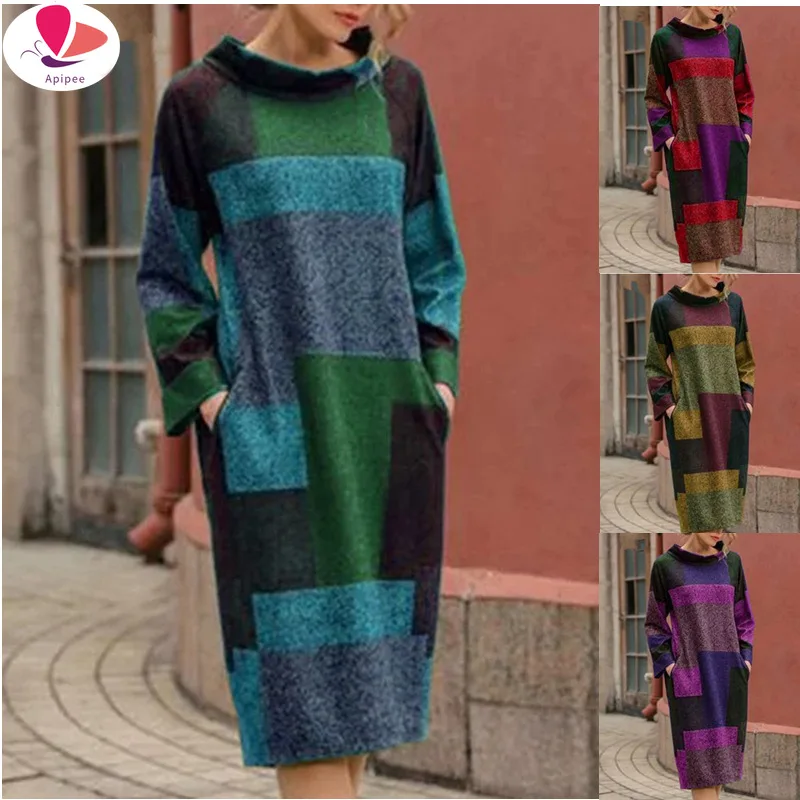 Women's Dress 2023 Autumn Winter New Large Size Long-Sleeved Woman Sweatshirt Dresses Vintage Patchwork Loose Mid-length Dress
Women's Dress 2023 Autumn Winter New Large Size Long-Sleeved Woman Sweatshirt Dresses Vintage Patchwork Loose Mid-length Dress