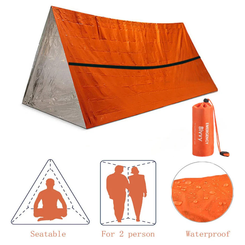 

Туристическая палатка для чрезвычайных ситуаций, уличное одеяло для выживания, тепловое укрытие, портативная водонепроницаемая, SOS, спальный мешок для первой помощи, для пешего туризма