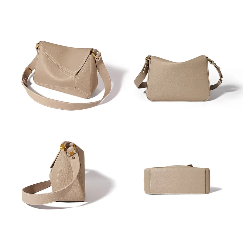 

2023 New Women Bag Soft Cowhide Real Leather Flap Underarm Shoulder Bag Lady Fashion Geometry Design Crossbody Messenger Handbag