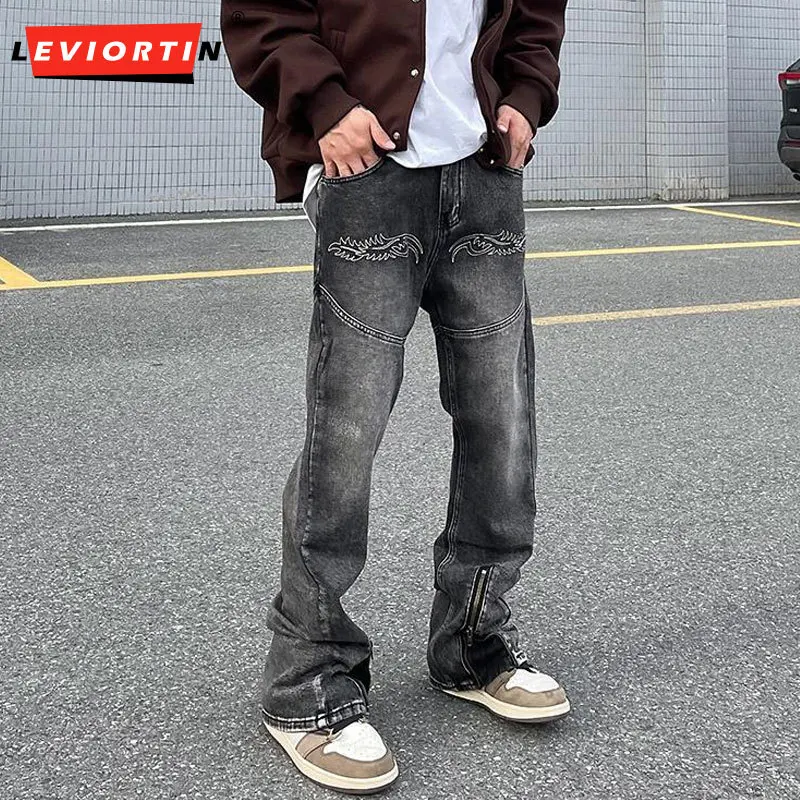 High Street Washed Retro Totem Embroidery Feet Zipper Denim Pants for Men Distressed Elastic Waist Straight Baggy Casual Jeans 
High Street Washed Retro Totem Embroidery Feet Zipper Denim Pants for Men Distressed Elastic Waist Straight Baggy Casual Jeans