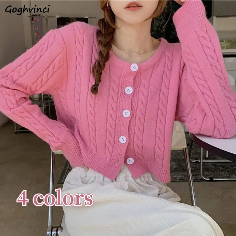 

Solid Cardigans Women Korean Style Loose All-match Spring Cropped Knitwear Vintage Ins Chic Popular Long Sleeve Sweaters Fashion