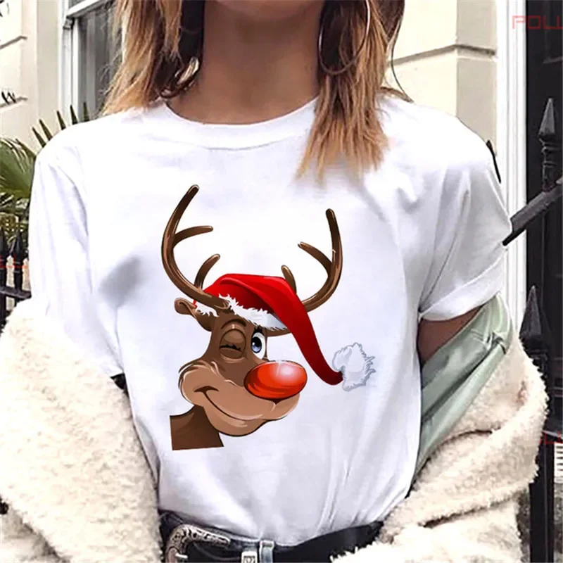 

Women Cute Reindeer T Shirt Women Fashion Christmas Harajuku Short Sleeve T Shirt White Tshirt Tops Clothing