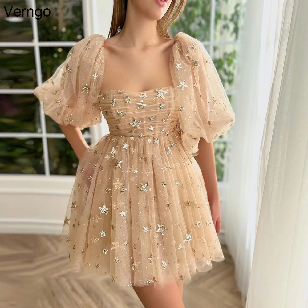 

Verngo A-line Short Tulle Prom Dresses Strapless Short Sleeves Evening Party Gowns 2024 Birth Homecoming Dress Robe De Soirée