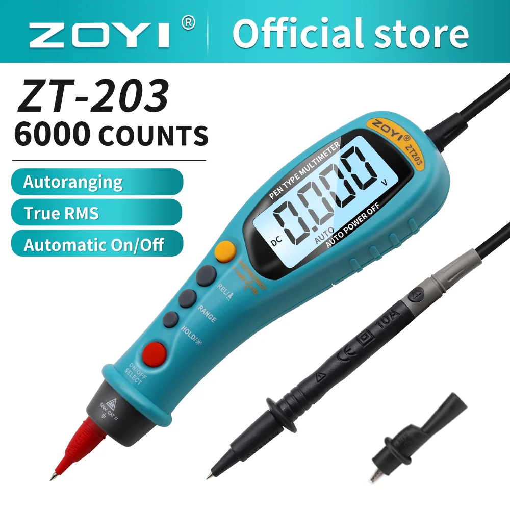 ZOYI ZT203 Digital Multimeter Pen Type Meter 6000 Counts with Non Contact AC/DC Voltage Resistance Capacitance Hz Tester Tool
ZOYI ZT203 Digital Multimeter Pen Type Meter 6000 Counts with Non Contact AC/DC Voltage Resistance Capacitance Hz Tester Tool