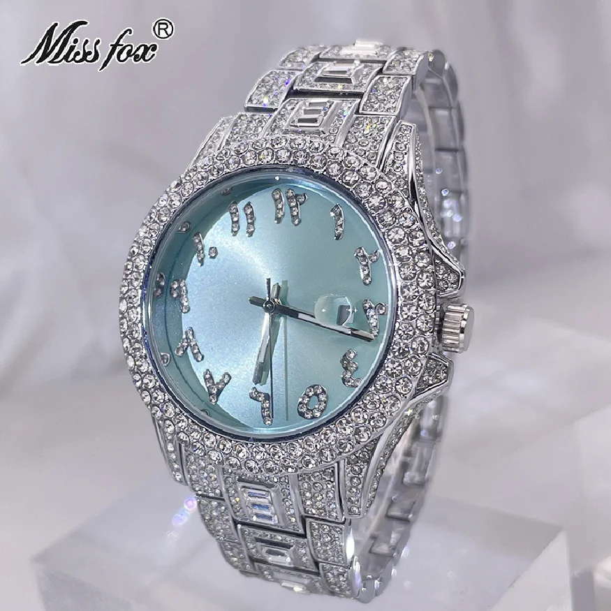 New Hip Hop Arabic Numbers Quartz Men Watch Luxury Silver Blue Full Moissanite Male Clock Fashion Round Waterproof WristWatches
New Hip Hop Arabic Numbers Quartz Men Watch Luxury Silver Blue Full Moissanite Male Clock Fashion Round Waterproof WristWatches