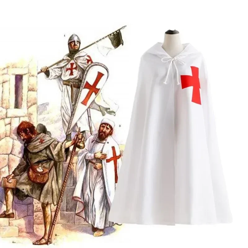

Men Cosplay Crusaders Templar Knight Costume Medieval Warrior Soldier Male Black White Cloak Robe Roman Empire Halloween Costume