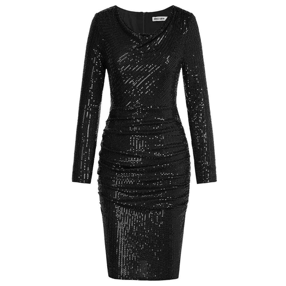 GK Women Elegant Causal Sequined Party Dress Solid Color Long Sleeve Cowl Neck Ruched Bodycon Dress Slim Fit Dresses 2023
GK Women Elegant Causal Sequined Party Dress Solid Color Long Sleeve Cowl Neck Ruched Bodycon Dress Slim Fit Dresses 2023