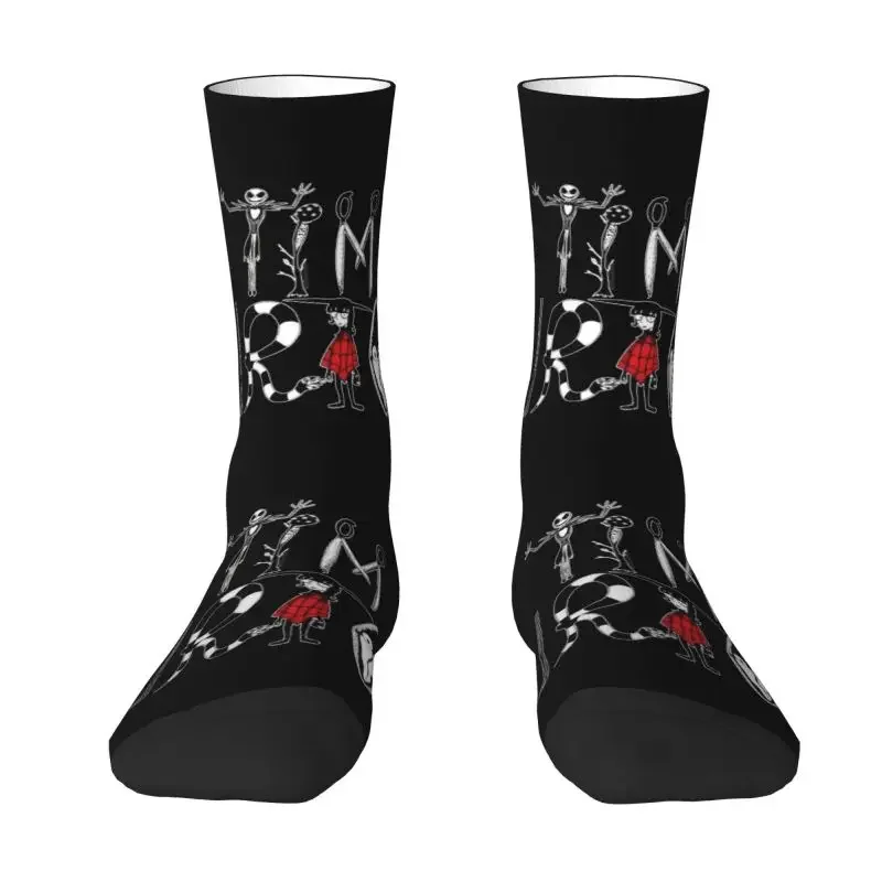 

Fashion Mens Tim Burton Alphabet Dress Socks Unisex Warm Comfortable 3D Printed Halloween Gothic Film Crew Socks