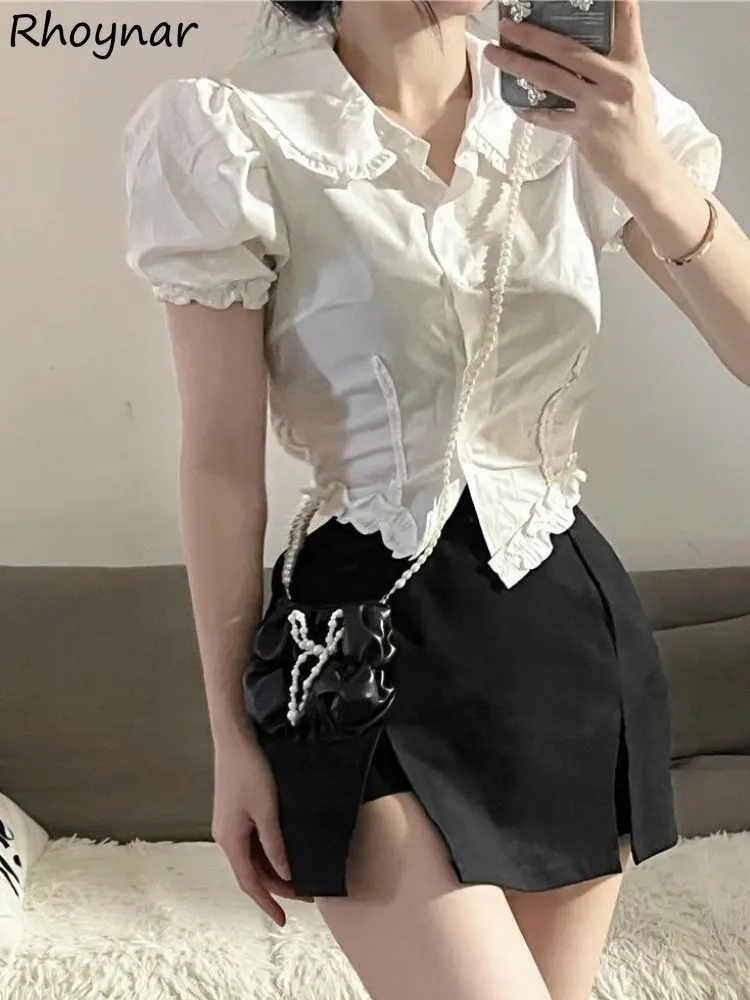 Shirts Women Summer Peter Pan Collar Daily Sweet Girls Students Slim Crop Tops Korean Style Fashion Chic All-match Camisas Mujer
Shirts Women Summer Peter Pan Collar Daily Sweet Girls Students Slim Crop Tops Korean Style Fashion Chic All-match Camisas Mujer