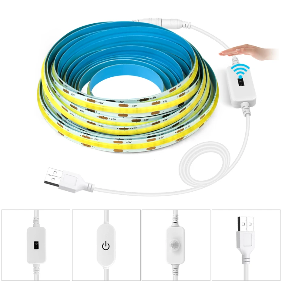 3M 5M COB 5V Led Strip Light 300LEDs/m Motion Sensor or Touch Dimmer or Hand Sensor Led Tape Adhesive Lighting For Room Closet
3M 5M COB 5V Led Strip Light 300LEDs/m Motion Sensor or Touch Dimmer or Hand Sensor Led Tape Adhesive Lighting For Room Closet