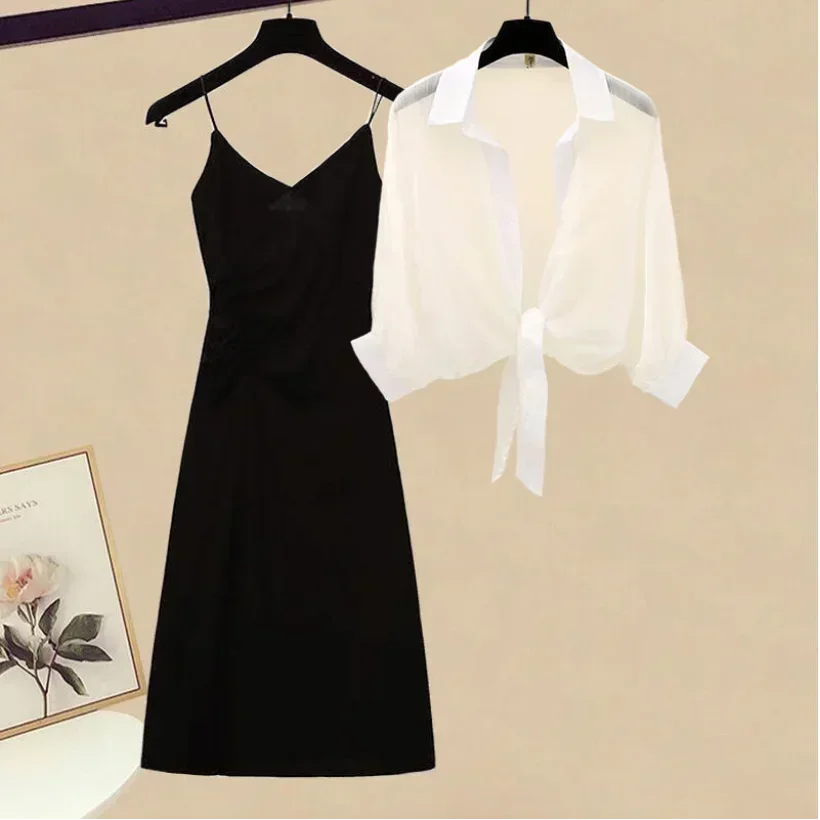Spring/Summer Set Women's 2023 New Waist Shrinking and Age Reducing Cardigan Black Strap Dress Two Piece Set Fashion
Spring/Summer Set Women's 2023 New Waist Shrinking and Age Reducing Cardigan Black Strap Dress Two Piece Set Fashion