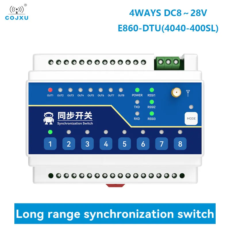 

4WAYS RS485 Wireless Remote Synchronized Switch DC8-28V LoRa 433Mhz COJXU E860-DTU(4040-400SL) 10KM 4 Digital Inputs/Outputs