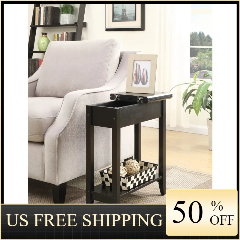 

Convenience Concepts American Heritage Flip Top End Table with Shelf, Black End Tables with Shelves