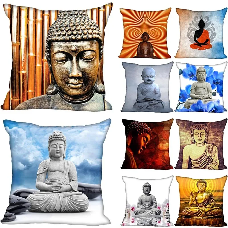 

Custom Decorative Pillowcase Buddha Statue Square Zippered Pillow Cover Satin Soft Fabric 35X35,45x45cm(One Side)