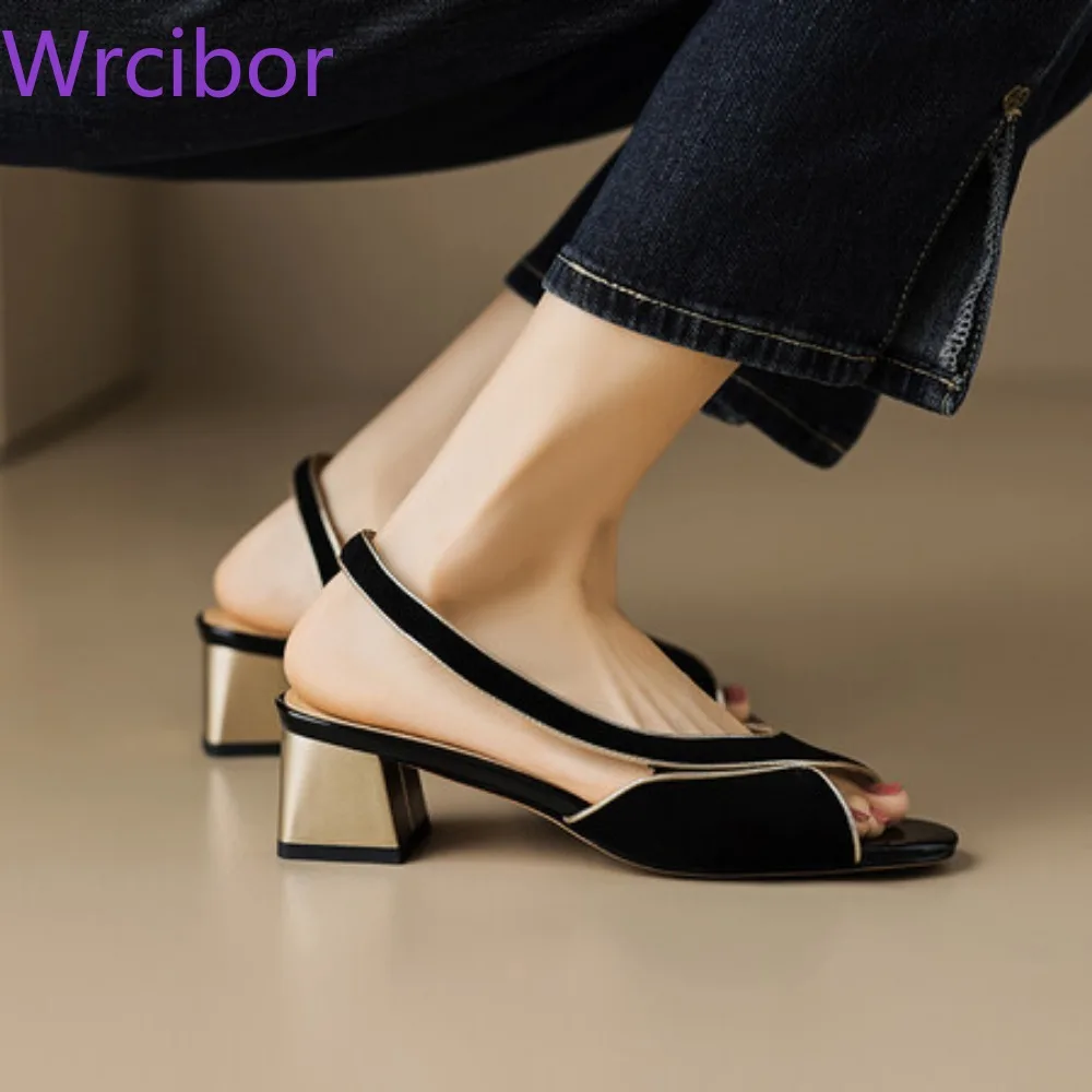 

Women's Shoes Sandals French Vintage Colour Blocking Mid Heel Side Hollow Roman Open Toe Sandals Comfort Pleasantly Cool