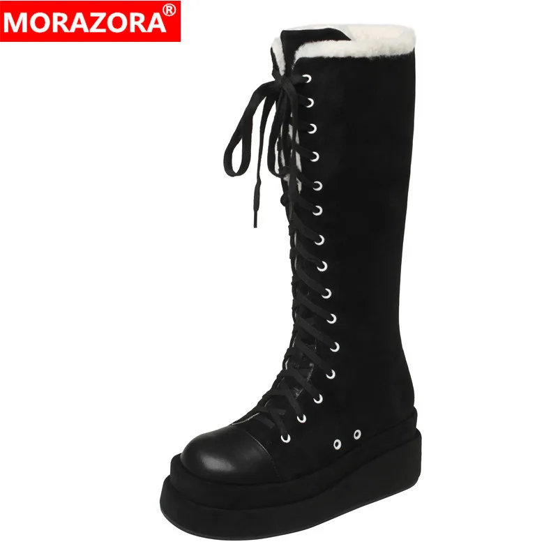Женские замшевые сапоги на платформе MORAZORA, черные сапоги до колена, на шнуровке, на молнии, зимний сезон 2024
Женские замшевые сапоги на платформе MORAZORA, черные сапоги до колена, на шнуровке, на молнии, зимний сезон 2024