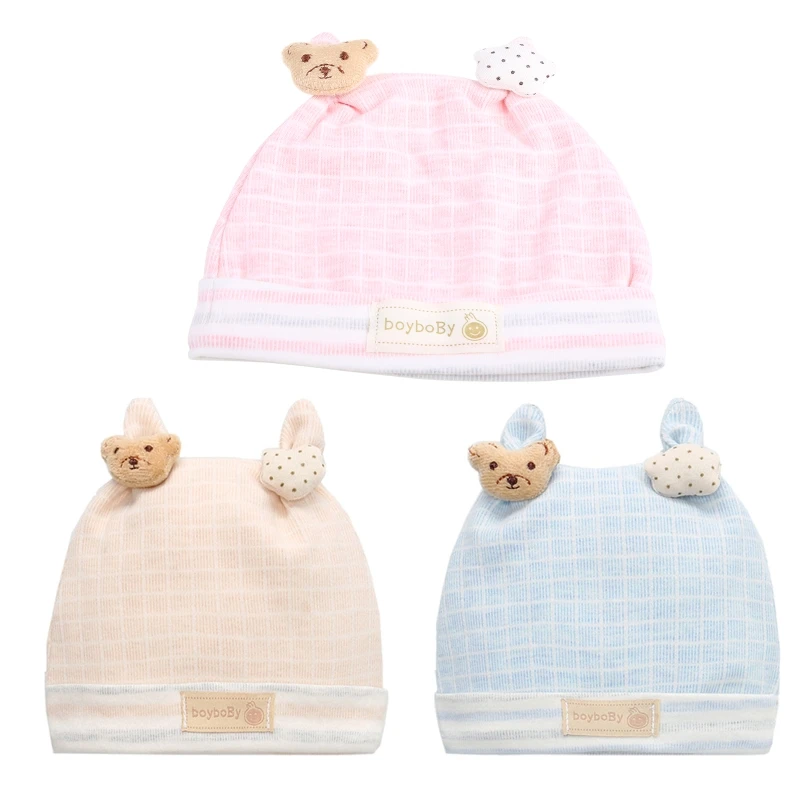 

0-3 Months Infants Tuban Bonnet Hospital Hat Cap Baby Bear Ears Hat Soft Cotton Beanie Cap Headwear