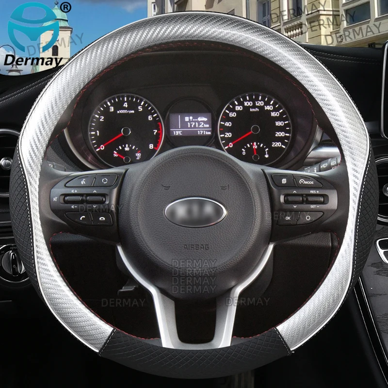 for Kia Rio 2 3 4 X-line Pride K2 Sephia Sport Tonic Car Steering Wheel Cover Microfiber Leather + Carbon Fiber Auto Accessories 
for Kia Rio 2 3 4 X-line Pride K2 Sephia Sport Tonic Car Steering Wheel Cover Microfiber Leather + Carbon Fiber Auto Accessories