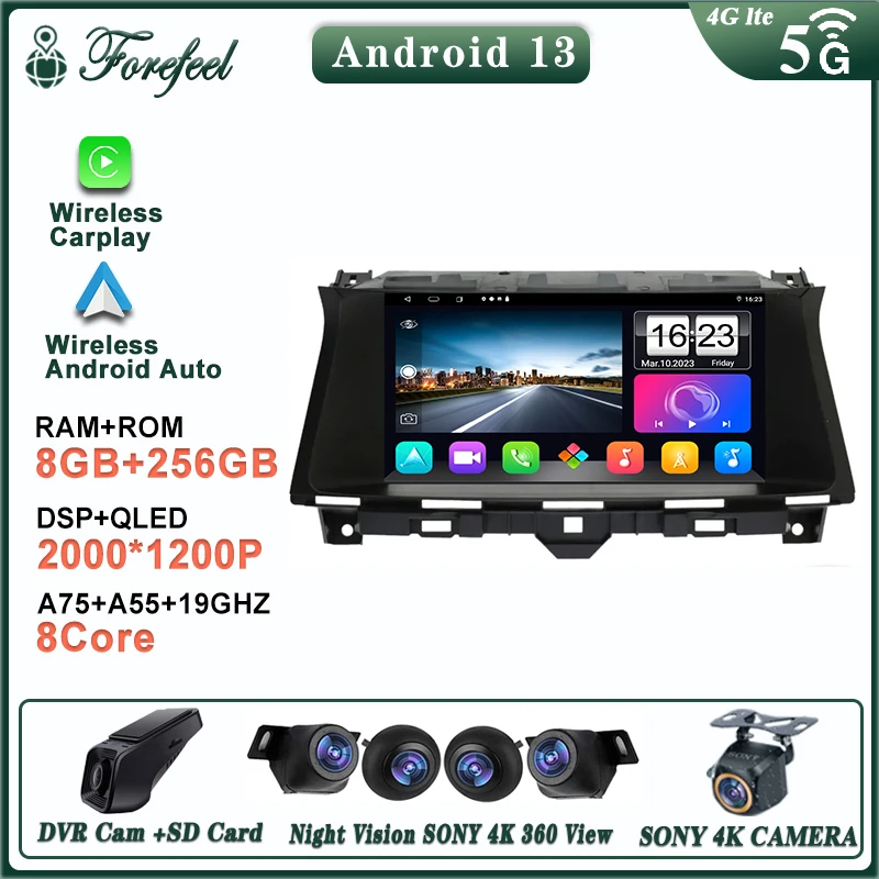 

For Honda Accord 8 Crosstour 2008-2012 128GB Car Radio Multimedia Video Player GPS Stereo Autoradio CarPlay Head Unit Android 13