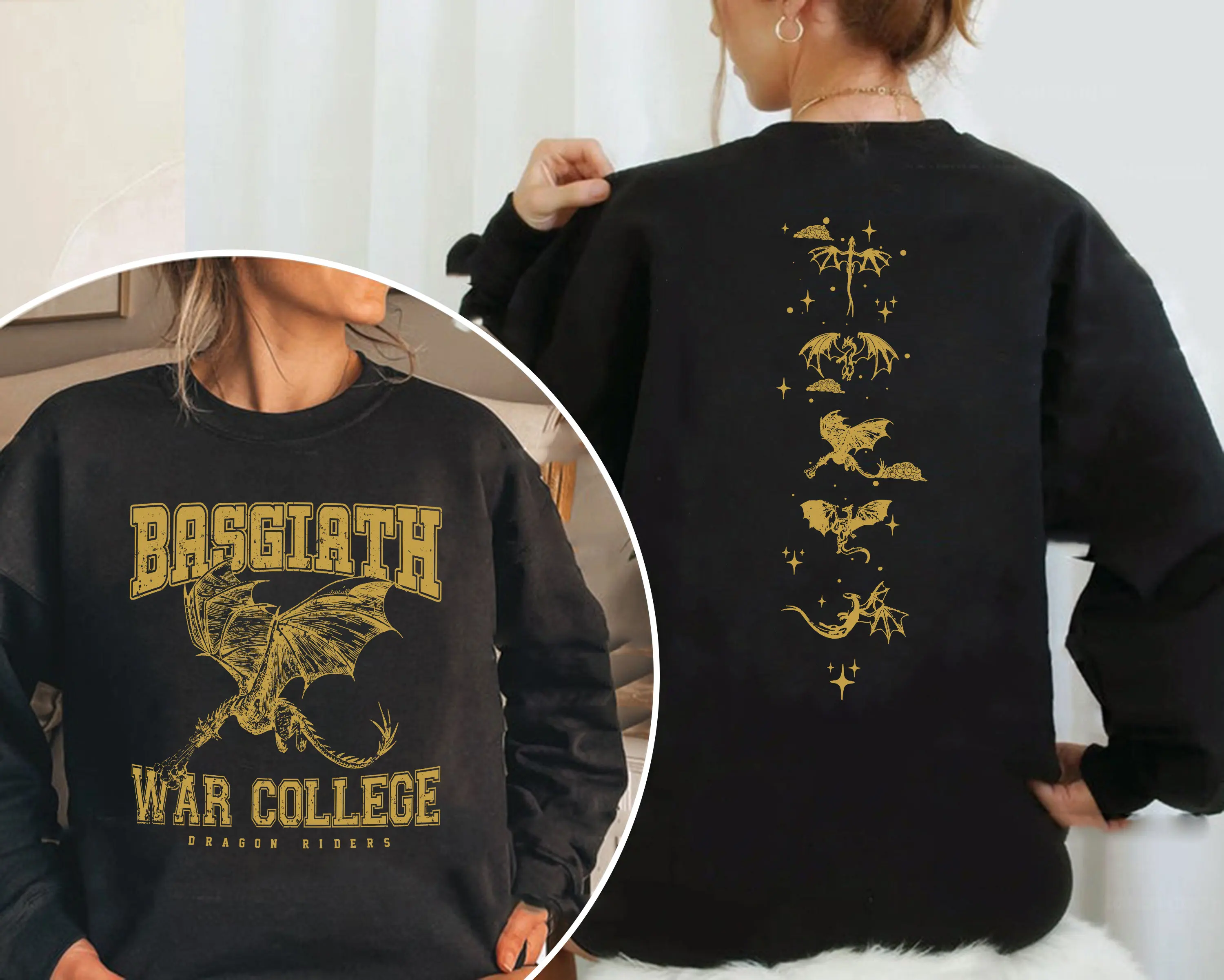 

Basgiath War College Slogan Women Sweatshirt Vintage Horror Magic Dragon Two-sided Print Female Clothes Trend Comfort Girl Tops