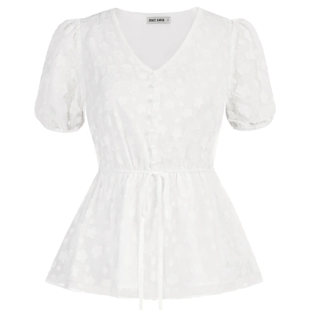GRACE KARIN Blouse Women Swiss Dot A-Line Tops Short Sleeve V-Neck T-shirts Elastic Waist Pullover Tops Elegant Lady Shirts
GRACE KARIN Blouse Women Swiss Dot A-Line Tops Short Sleeve V-Neck T-shirts Elastic Waist Pullover Tops Elegant Lady Shirts