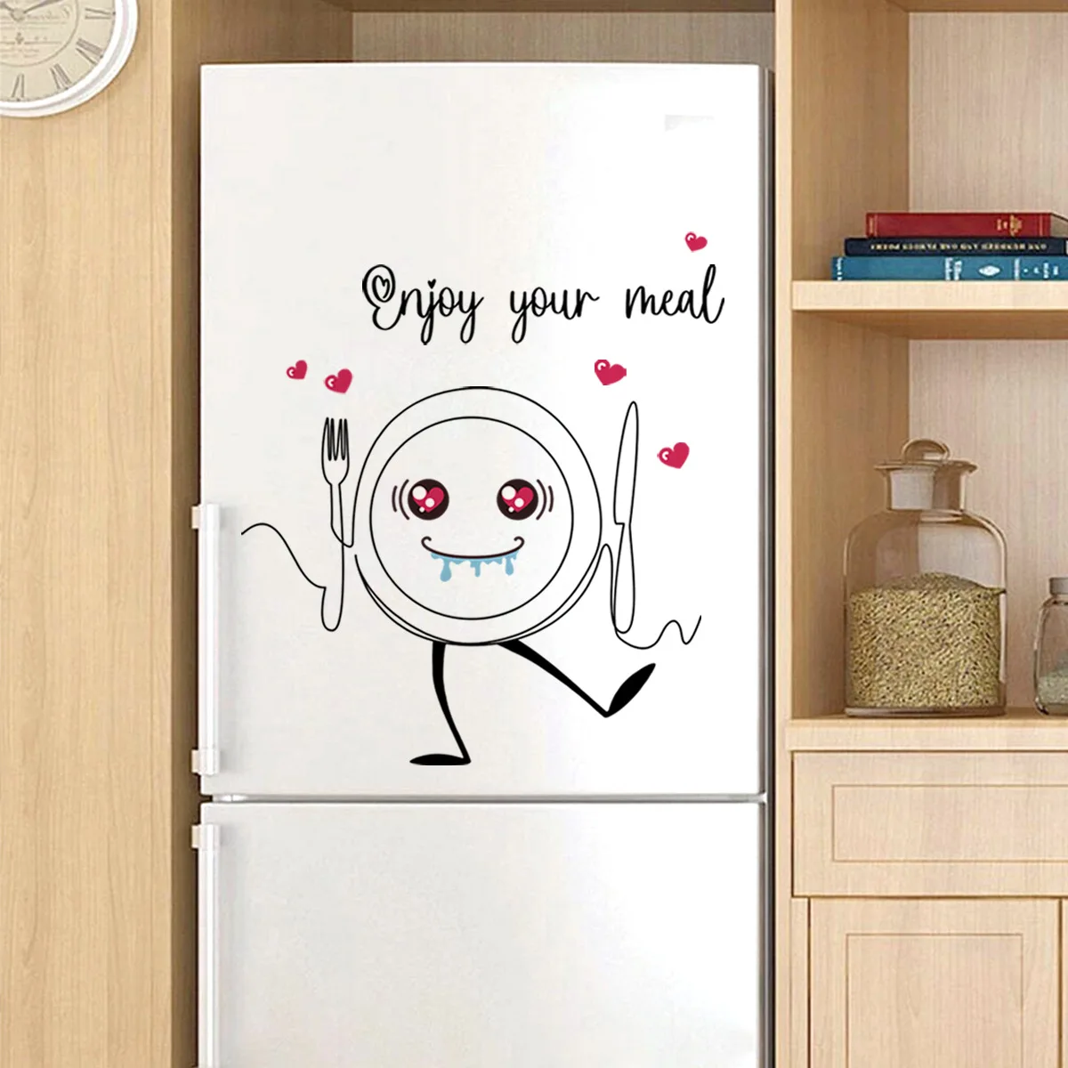 

English Wall Sticker for Kitchen and Restaurant Decoration, Cartoon smiling Face, Knife and Fork, Self-Adhesive, Wholesale