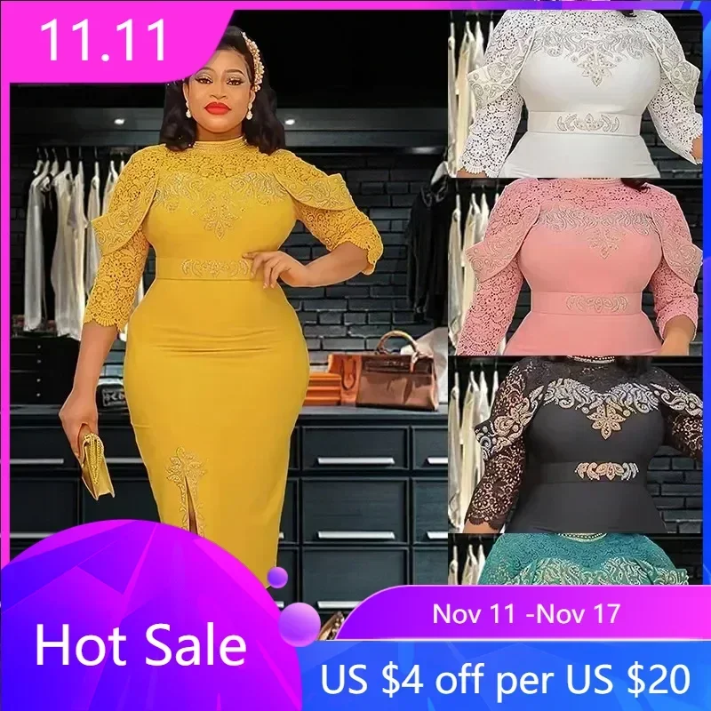 Plus Size African Party Dreses for Women 2024 New Spring Fashion Dashiki Ankara Lace Wedding Gowns Elegant Muslim Maxi Dress
Plus Size African Party Dreses for Women 2024 New Spring Fashion Dashiki Ankara Lace Wedding Gowns Elegant Muslim Maxi Dress
