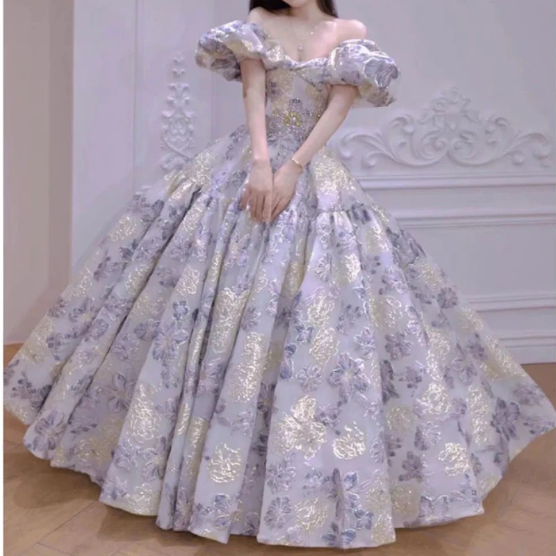 Fairy Sexy Slash Neck Puff Sleeve High End Evening Dresses Exquisite Print Flower Design Popular Ball Gown Long A-line Vestidos
Fairy Sexy Slash Neck Puff Sleeve High End Evening Dresses Exquisite Print Flower Design Popular Ball Gown Long A-line Vestidos