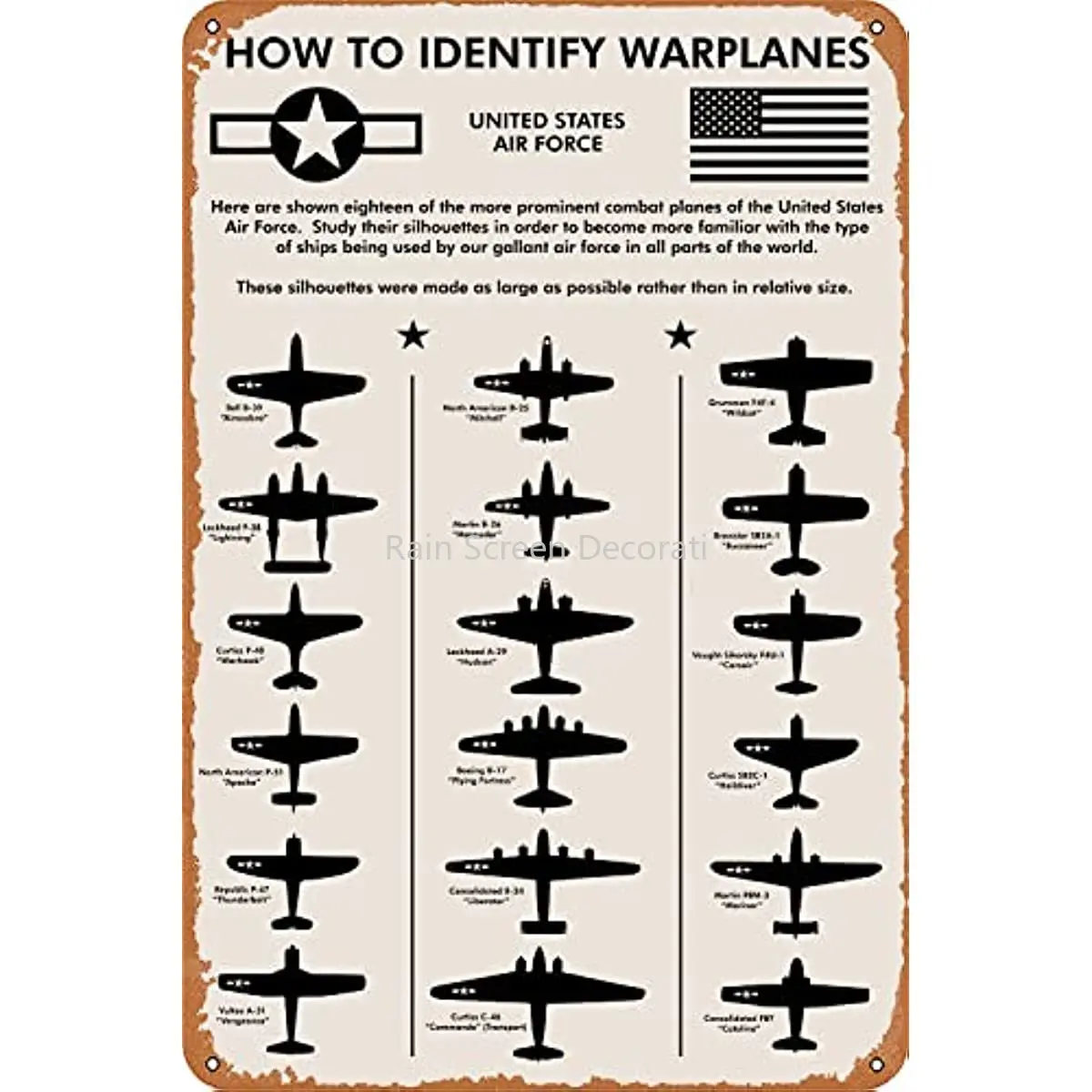 New WWII Planes,How To Identify Warplanes Metal Tin Sign Gift for Pilot, Men, Dad, Boyfriend Him, WallArt,Aviation Art
New WWII Planes,How To Identify Warplanes Metal Tin Sign Gift for Pilot, Men, Dad, Boyfriend Him, WallArt,Aviation Art