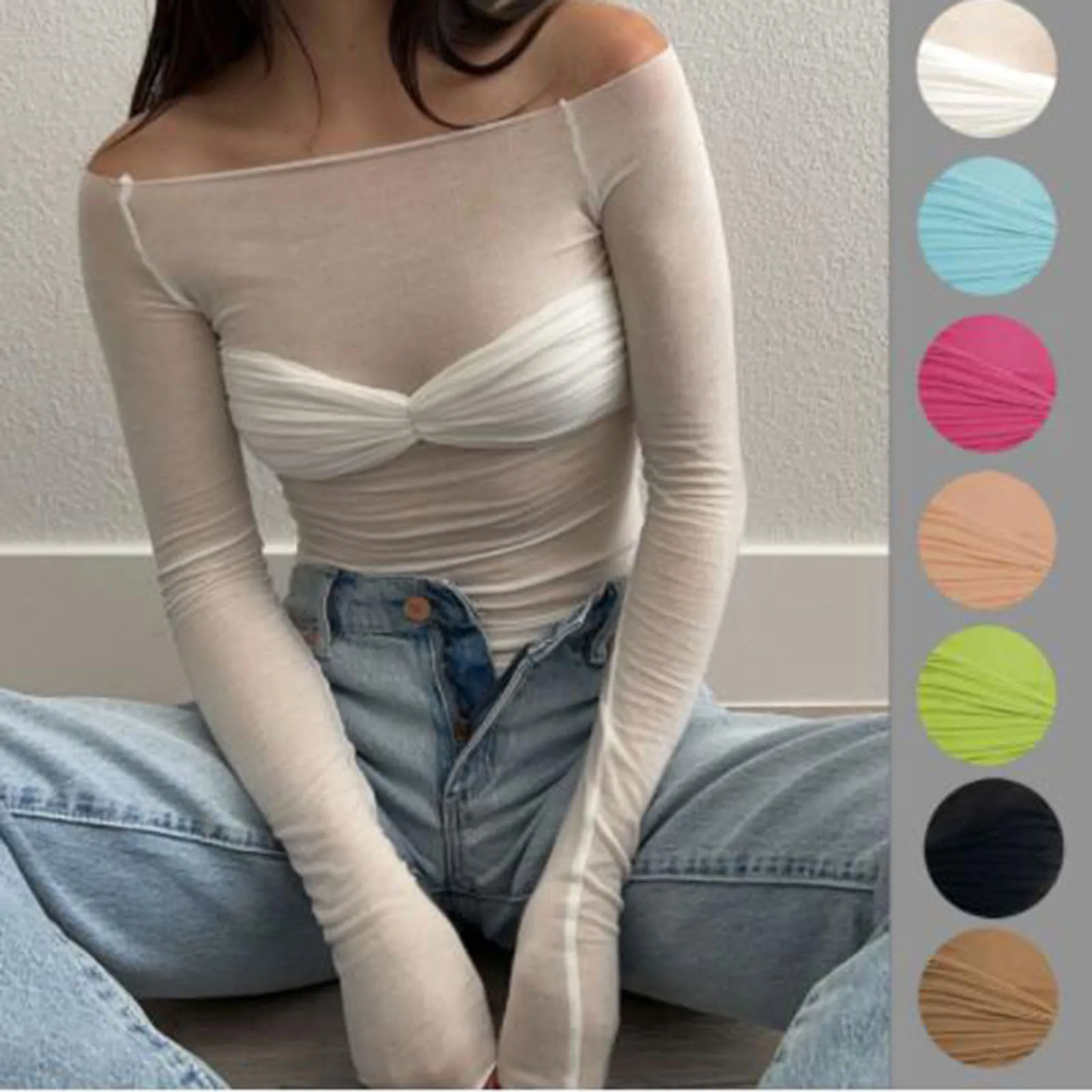 Black Solid Slash Neck Elegant Long Sleeve Tops Korean Slim Sexy Cropped T Shirt Women Fall Hoodies Transparent Mesh Blouses
Black Solid Slash Neck Elegant Long Sleeve Tops Korean Slim Sexy Cropped T Shirt Women Fall Hoodies Transparent Mesh Blouses
