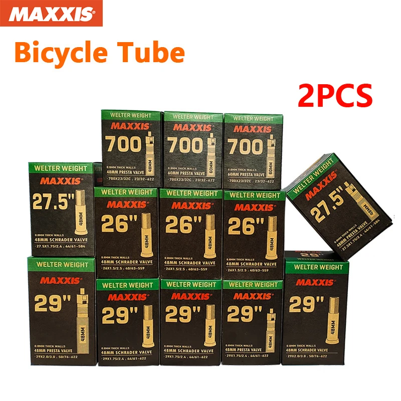 

2PCS MAXXIS WELTER LIGHT 0.80 mm Wall Thickness Bicycle Anti Puncture Inner Tube American French Air Nozzle AV(SV) FV(PV)