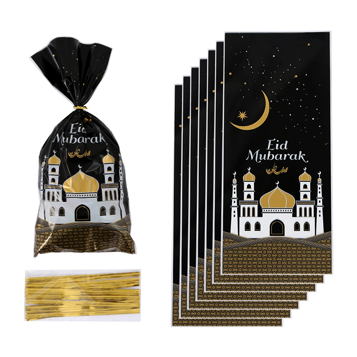 

25/50/100pcs Eid Mubarak Gift Bags Cookie Candy Bag Ramadan Kareem Decor 2024 Islamic Muslim Party Supplies Eid Al-fitr Gift