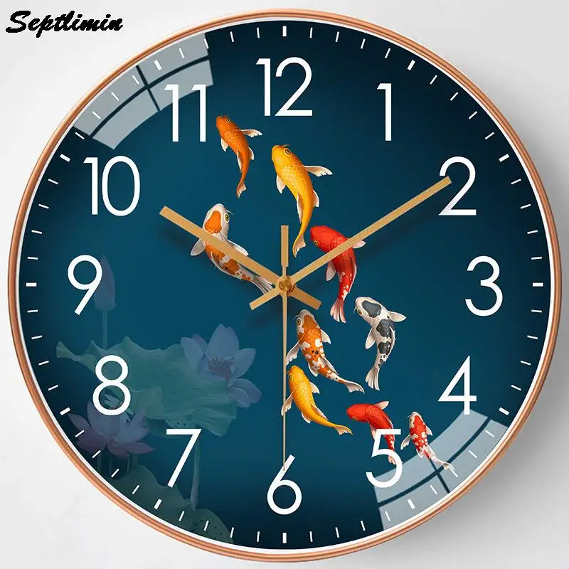 

8 inch Quartz Round Wall Clock Modern Design Office Home Decor For Living Room Bedroom Kitchen Silent Clocks Art Fish Home Decor