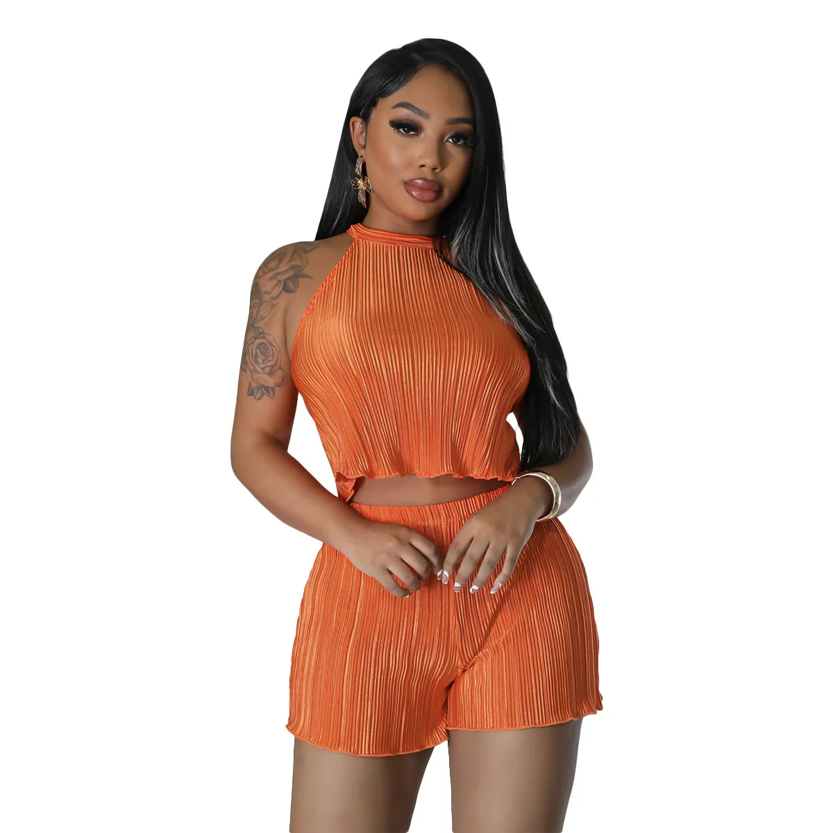 Summer Leisure Sleeveless Vest Shorts Two Piece Set Top And Pants Pleated Clothes Outfits Casual Bath Exits Beach Kaftan
Summer Leisure Sleeveless Vest Shorts Two Piece Set Top And Pants Pleated Clothes Outfits Casual Bath Exits Beach Kaftan