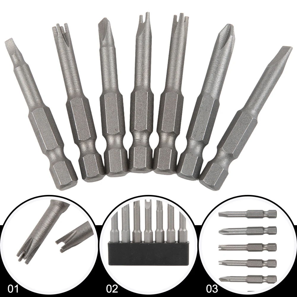 7 Pcs 50mm Screwdriver Bit Triangle(2.6) Y1 U2.6 Three Points Four Points PH2 SL Head 6.35mm Hex Shank For Electric Driver Tool
7 Pcs 50mm Screwdriver Bit Triangle(2.6) Y1 U2.6 Three Points Four Points PH2 SL Head 6.35mm Hex Shank For Electric Driver Tool