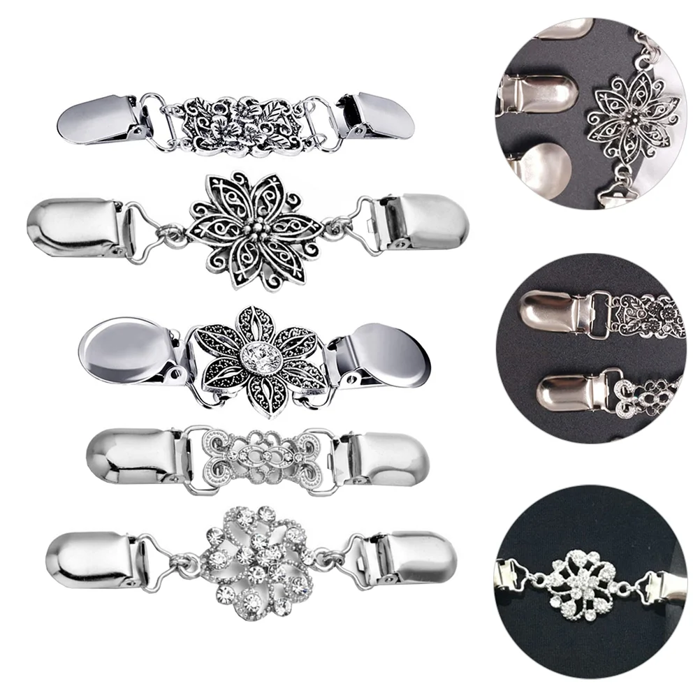 

5 Pcs Alloy Sweater Clip Branded Women's Brooches Vintage Dresses Cardigan Lavalier