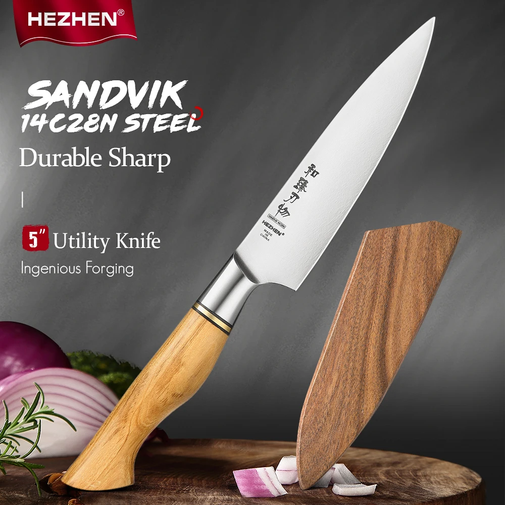 

HEZHEN 5 Inch Utility Knife Japanese Kitchen Kniives For Meat Cook Knife Stainless Steel Super Sharp