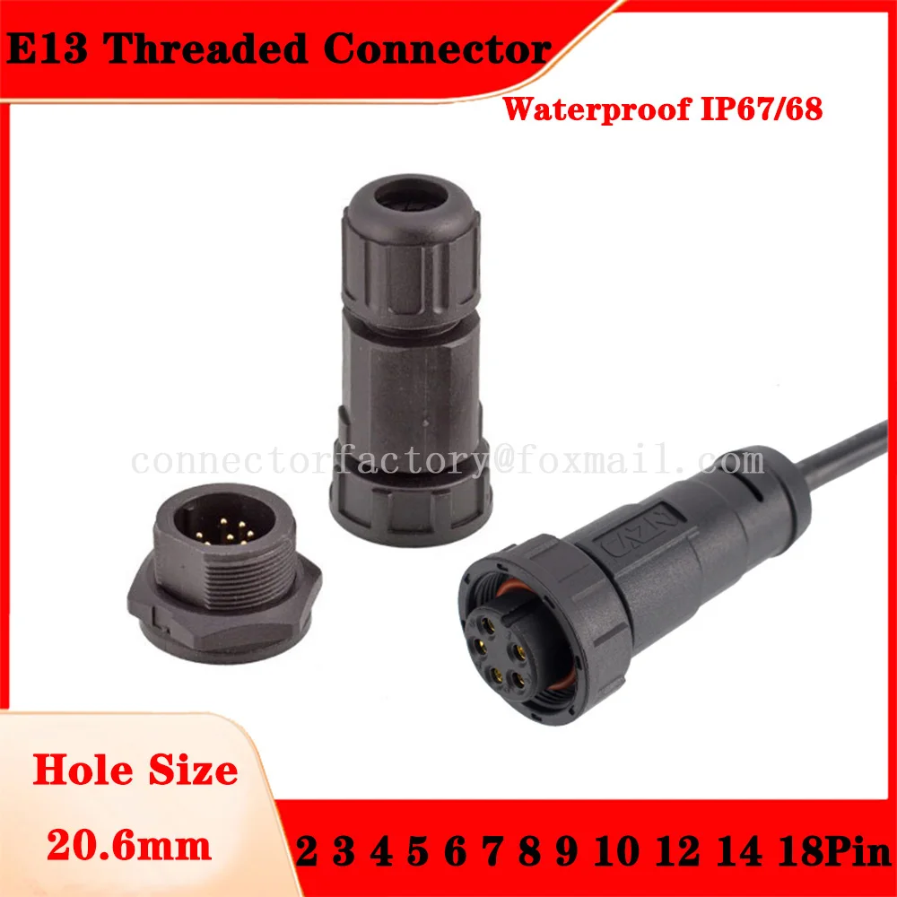 

E13 Threaded Connector Waterproof IP67/68 2 3 4 5 6 7 8 9 10 12 14 18 Core Pins Male Socket Female Plug Large Small Current