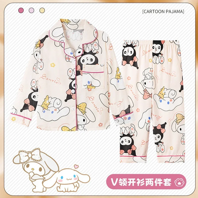 

2024 Spring Miniso Kawaii Anime Cinnamoroll Children Pajama Sets Boy Girl Sleepwear Cute Kuromi My Melody Kids Pijamas Homewear