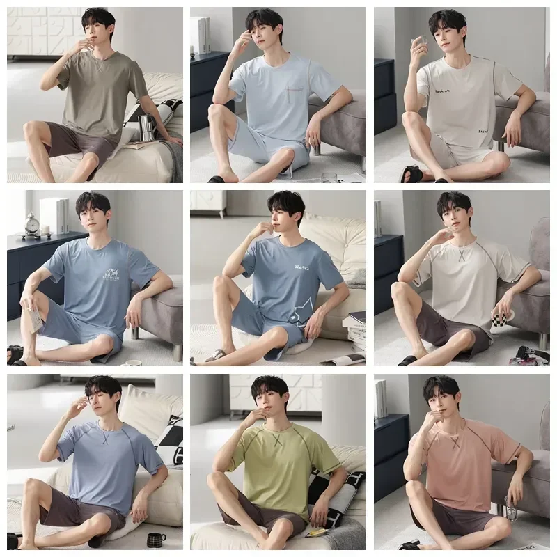 

Tops Men New Summer Pajamas Sleepwear Pijamas Pjs Neck Comfortable And Male Sleep Short Homewear Casual Set Pyjamas Shorts Round