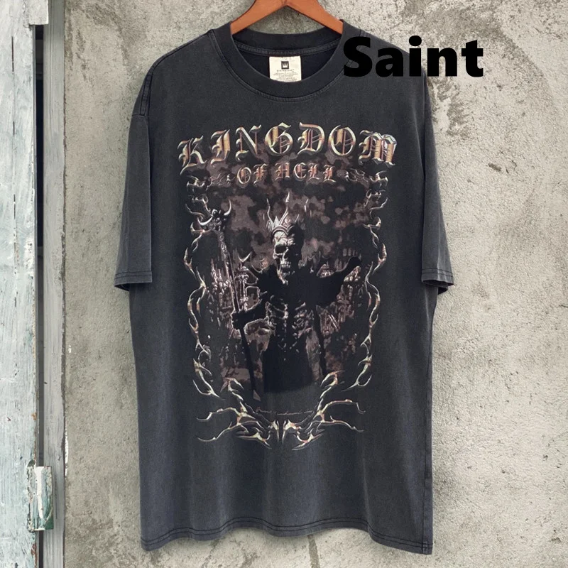

2024 Saint T-shirt Y2k Vintage Printing material Round Neck Retro high street Loose fitting Hip-Hop Casual Washed version