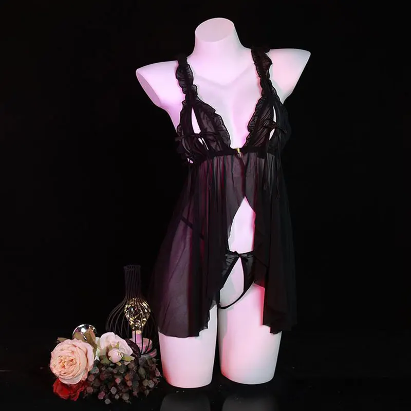 Ensemble de sous-vêtements sexy en dentelle pour femmes, lingerie grande taille, soutien-gorge à bretelles, culotte transparente, sous-vêtements de mariage 2