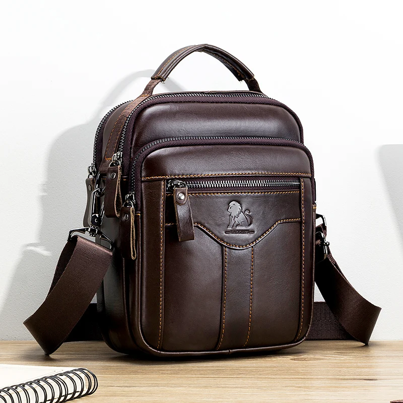 

LAOSHIZI New Men Bag Genuine Leather Man Brand Crossbody Shoulder Bag Small Business Bags Male Messenger Leather Bags