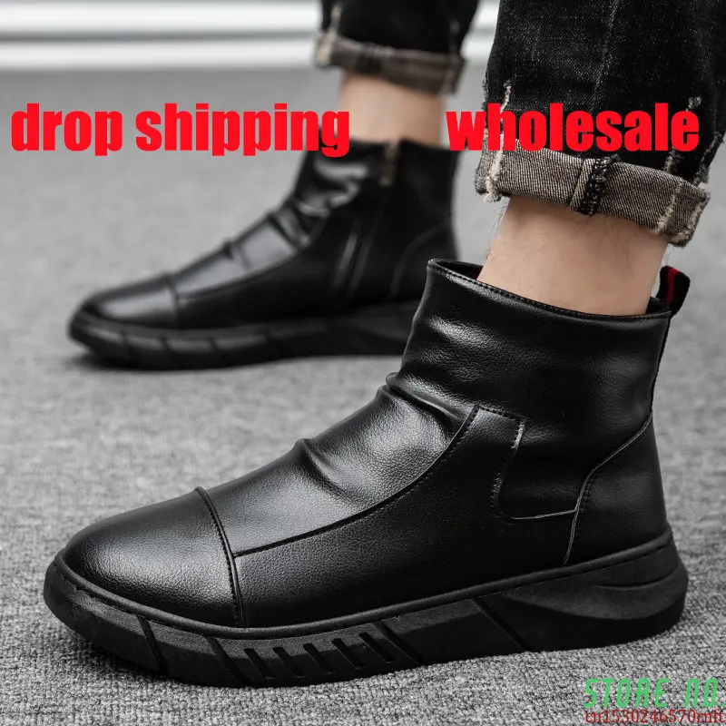 

Мужские кожаные ботинки без шнуровки, черные повседневные ботинки челси, модная обувь с высоким берцем, 2022