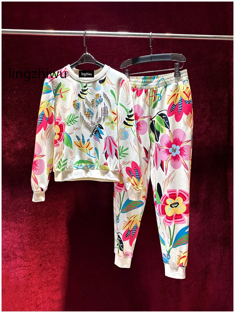 

lingzhiwu Print Set Sweatshirt+Pants Suit Fairy Streetwear Fashion Casual Twinset Female Two Piece Sets Spring 2024 New Arrive