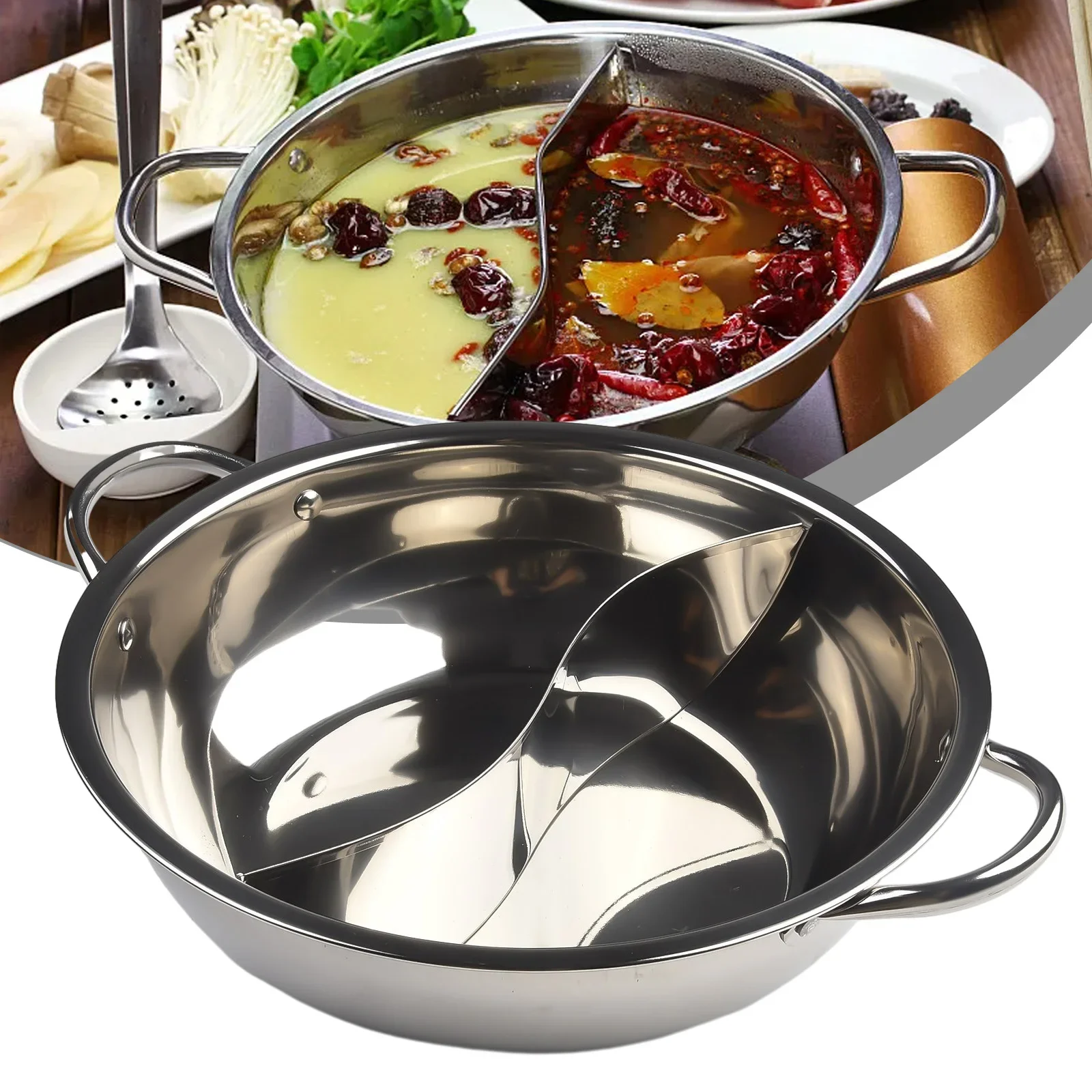 High Quality Material Practical Brand New Hot Pot Twin Divided Soup Hotpot Home Stainless Steel Compatible Pot
High Quality Material Practical Brand New Hot Pot Twin Divided Soup Hotpot Home Stainless Steel Compatible Pot