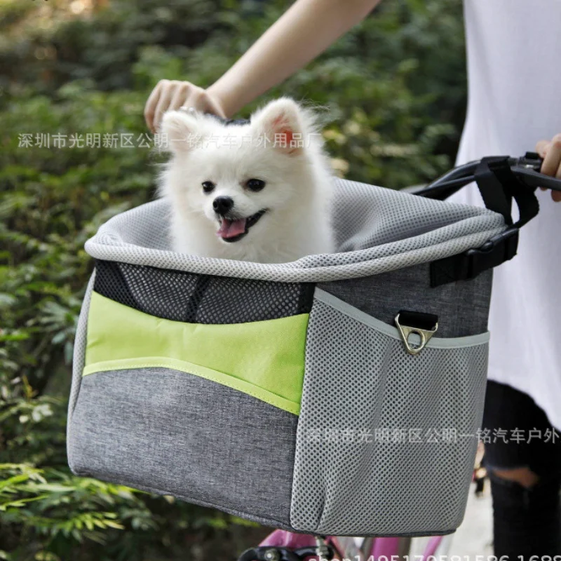 

Bike Basket Oxford Cloth Small Animals Cycling Dogs Cats Easy Install Front Handle Detachable Pet Bicycle Carrier Folding Travel